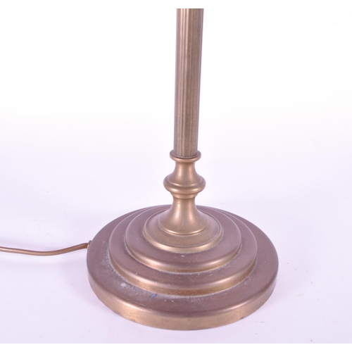218 - Laura Ashley - Late 20th brass table lamp with a stepped circular base, goose neck and frosted glass... 