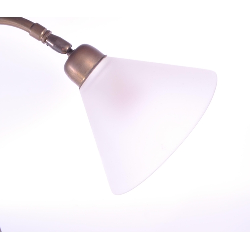 218 - Laura Ashley - Late 20th brass table lamp with a stepped circular base, goose neck and frosted glass... 