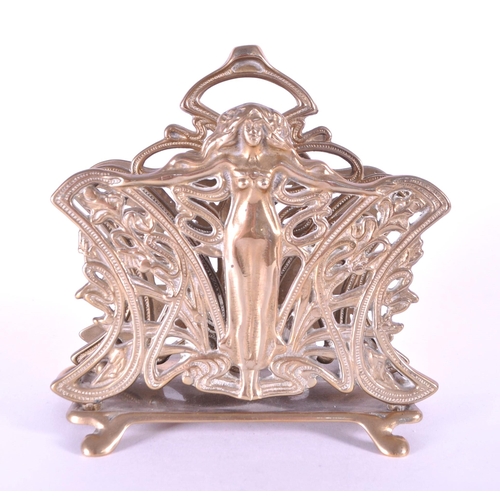 225 - Late 20th century art nouveau style brass letter rack and brass ashtray in the shape of a pipe with ... 