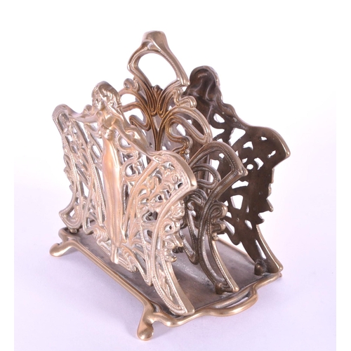 225 - Late 20th century art nouveau style brass letter rack and brass ashtray in the shape of a pipe with ... 