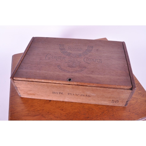 242 - A vintage 20th century Royals Carter cigar wooden box. Along with an oak lock box chamfered with hin... 