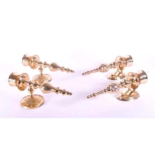 243 - Four 21st century contemporary art deco style brass sconces / wall candlestick holders. Largest meas... 