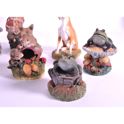 244 - A collection of resin animal figurines / statues. To include rabbits, birds, owls, mice, fox, hedgeh... 