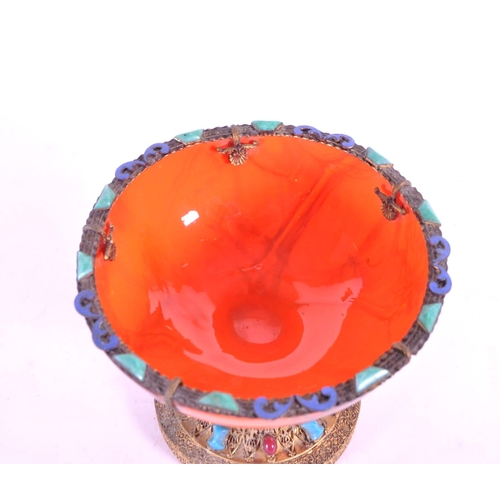 251 - Early 20th century Tibetan embossed hammered goblet glass. Czecho Slovakia stamped to underside of l... 