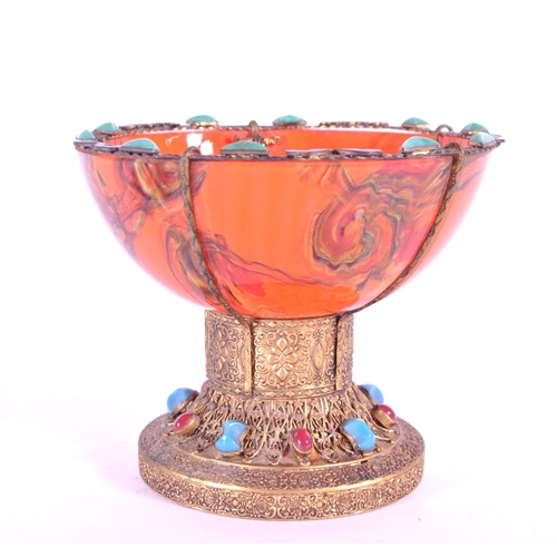 251 - Early 20th century Tibetan embossed hammered goblet glass. Czecho Slovakia stamped to underside of l... 