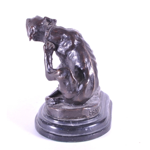 259 - After Christopher Fratin - A 20th century cast bronze hound figure. The dog sat scratching upon a na... 