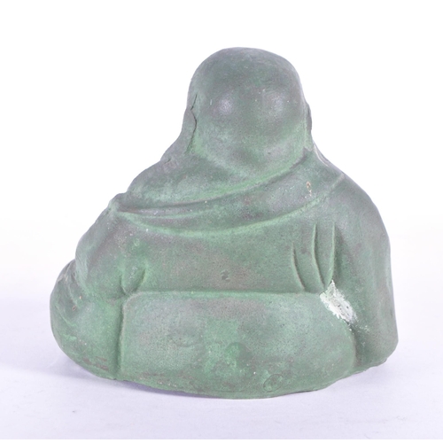273 - An early 20th century metal Chinese laughing Buddha, Hotei. Patinaed throughout in a seated position... 