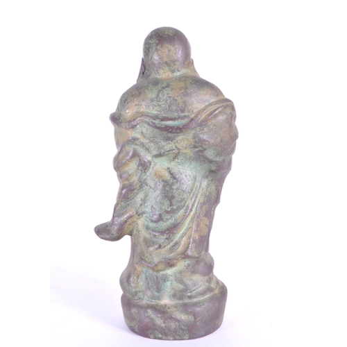 274 - A vintage 20th century metal standing Chinese laughing Buddha. Measures approx. 22cm tall - Patina t... 