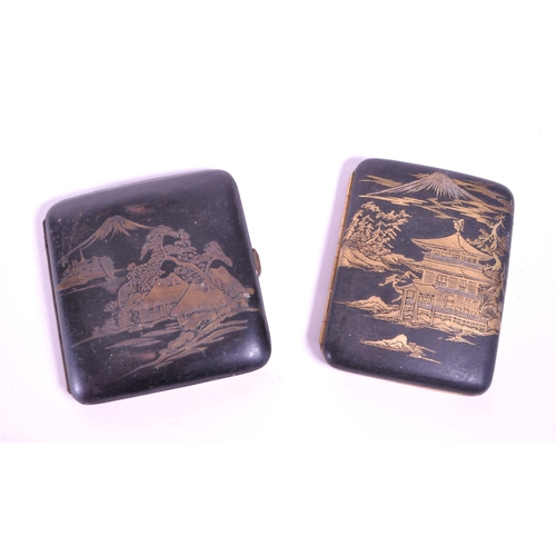 277 - Two 20th century Japanese metal and brass cigarette cases, both featuring traditional Japanese illus... 
