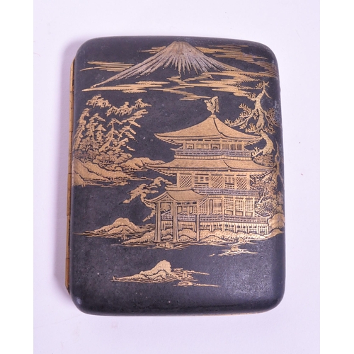 277 - Two 20th century Japanese metal and brass cigarette cases, both featuring traditional Japanese illus... 