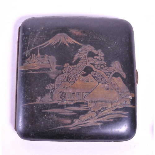 277 - Two 20th century Japanese metal and brass cigarette cases, both featuring traditional Japanese illus... 