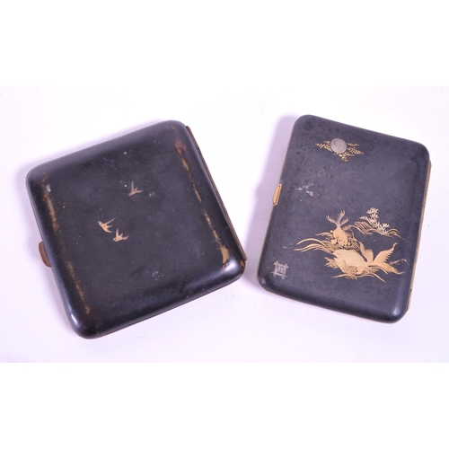 277 - Two 20th century Japanese metal and brass cigarette cases, both featuring traditional Japanese illus... 
