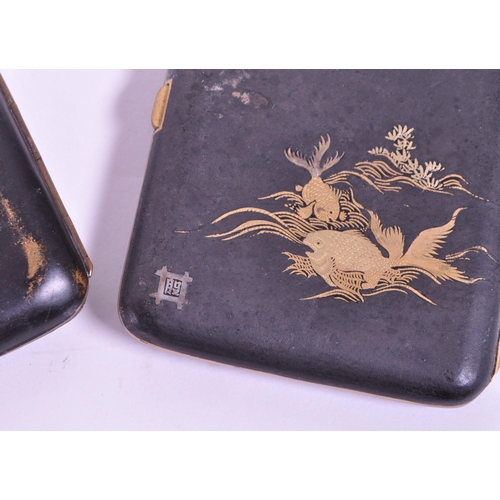 277 - Two 20th century Japanese metal and brass cigarette cases, both featuring traditional Japanese illus... 