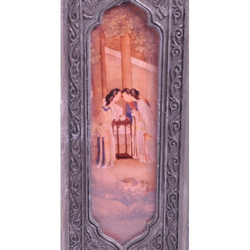 279 - Early 20th century Chinese pewter tea caddy. With removable lid to top, octagonal body with painted ... 