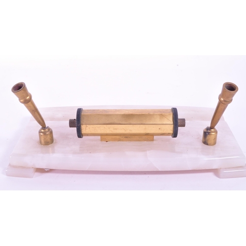 290 - A vintage mid 20th century alabaster onyx office desk tidy perpetual calendar. Brass construction wi... 