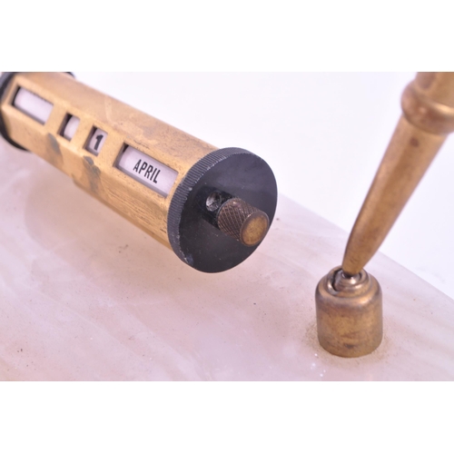 290 - A vintage mid 20th century alabaster onyx office desk tidy perpetual calendar. Brass construction wi... 