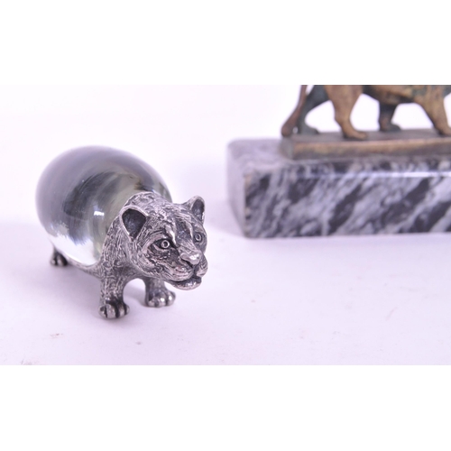 298 - Two vintage 20th century South African Eswatini giftware. Hand made wild cat with clear bulbous body... 