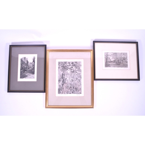 363 - Three late 20th century black and white etchings. Comprised of 1998 'Margarets Buildings' by Andrew ... 
