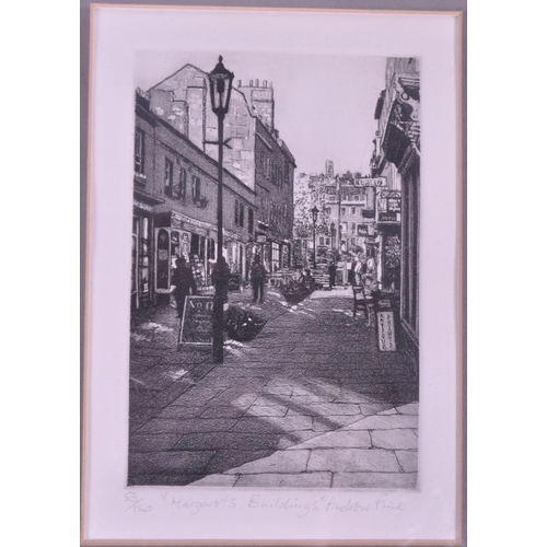 363 - Three late 20th century black and white etchings. Comprised of 1998 'Margarets Buildings' by Andrew ... 