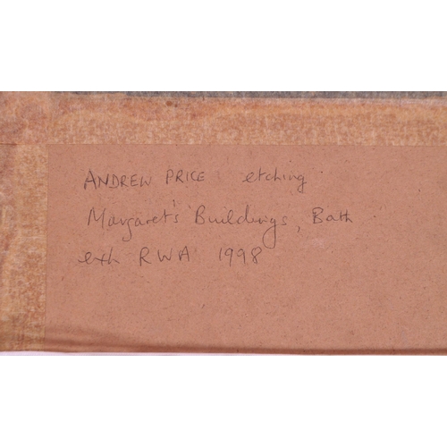 363 - Three late 20th century black and white etchings. Comprised of 1998 'Margarets Buildings' by Andrew ... 