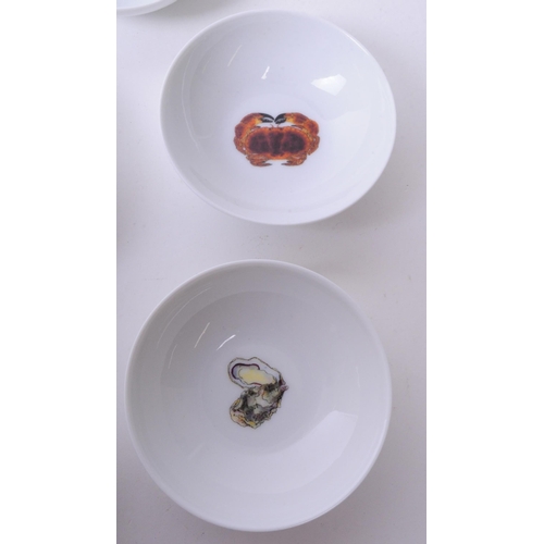 368 - De Limoges - Eight French Richard Bramble porcelain small seafood dishes each decorated with a diffe... 