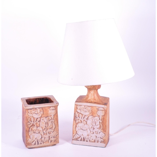 381 - Quantock Pottery - A vintage mid 20th century Quantock Pottery studio pottery stoneware lamp and mat... 