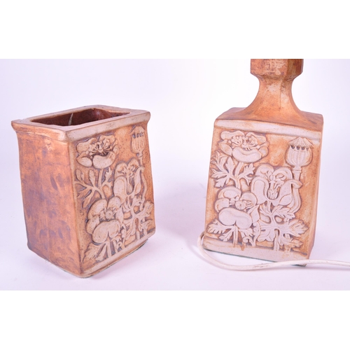 381 - Quantock Pottery - A vintage mid 20th century Quantock Pottery studio pottery stoneware lamp and mat... 