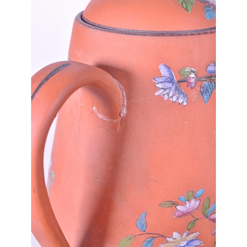 385 - A collection of 19th century Rosso Antico tableware items. To include cloche, water jugs, teapot, tw... 