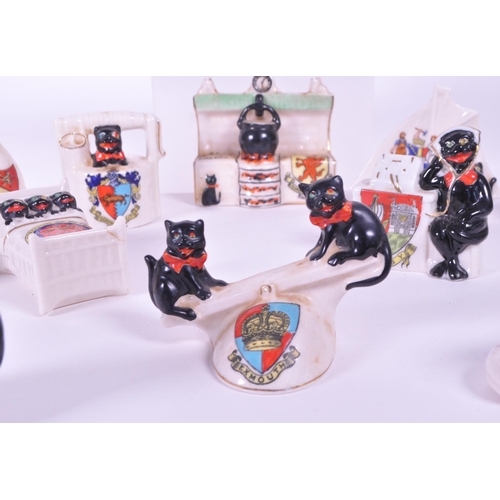 387 - Arcadian - Collection of early 20th century Lucky Black Cat crested china figures. Examples includin... 