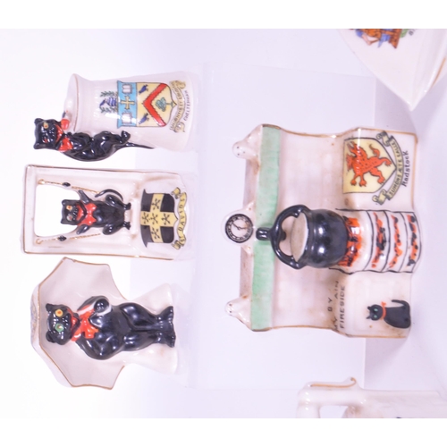 387 - Arcadian - Collection of early 20th century Lucky Black Cat crested china figures. Examples includin... 