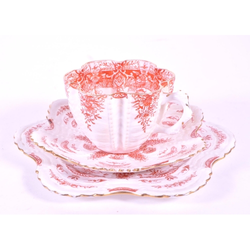393 - Wileman for Shelley - Late 19th century porcelain cup, saucer and side plate. Trio in white and oran... 