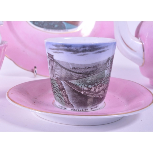 397 - 1890 Victorian pink lustre porcelain china Clifton Suspension Bridge souvenir ware. Comprised of a t... 