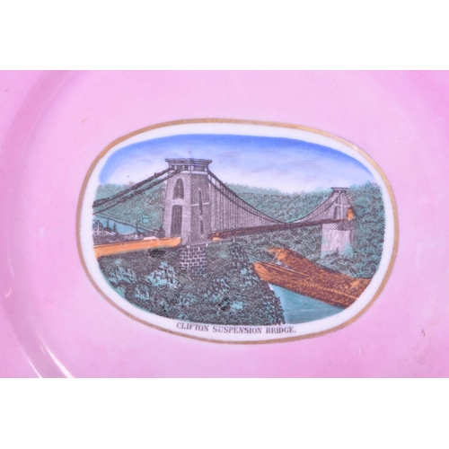 397 - 1890 Victorian pink lustre porcelain china Clifton Suspension Bridge souvenir ware. Comprised of a t... 