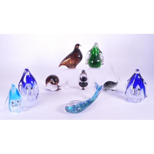 412 - A collection of vintage 20th century glass animal paperweights. To include penguins, snails, whales ... 