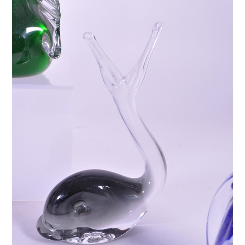 412 - A collection of vintage 20th century glass animal paperweights. To include penguins, snails, whales ... 