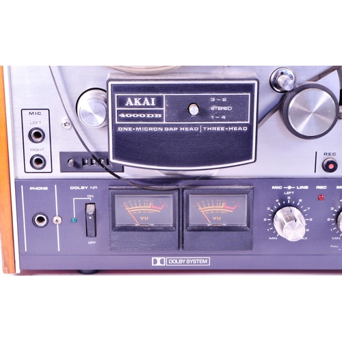 409 - Akai - A vintage 20th century Akai 4000DB three head reel to reel tape recorder. Having teak body.... 