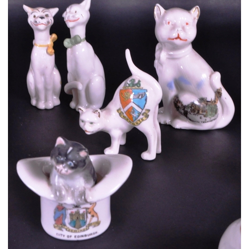 377 - Collection of early 20th century crested china porcelain figures, mostly comprised of cats. Makers i... 