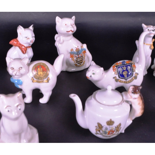 377 - Collection of early 20th century crested china porcelain figures, mostly comprised of cats. Makers i... 