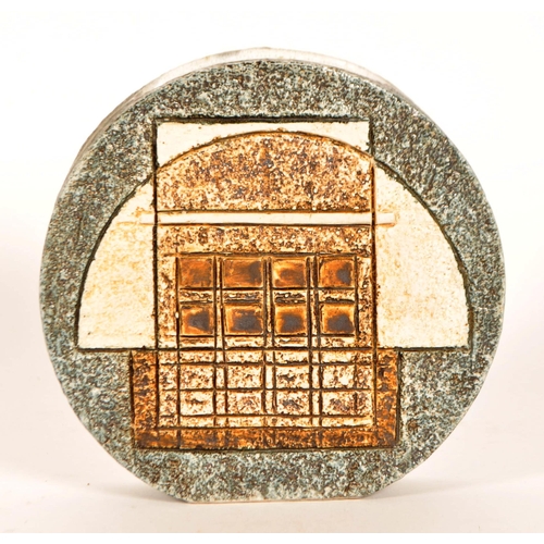 138 - Avril Bennet for Troika, Cornwall - a vintage mid 20th century 1970s hand painted pottery wheel vase... 