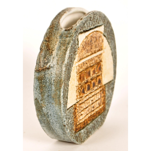 138 - Avril Bennet for Troika, Cornwall - a vintage mid 20th century 1970s hand painted pottery wheel vase... 