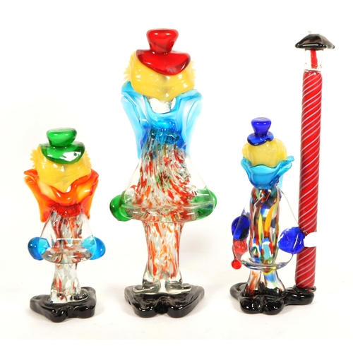 162 - Three mid century Itlalian Murano studio glass clown figures. Comprised of a marked Murano clown wit... 