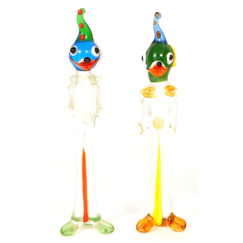 164 - Collection of six small mid century Murano style studio glass multicolored clown figures. Largest me... 