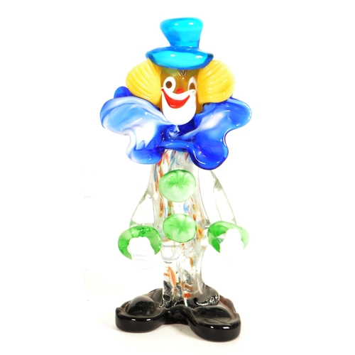 168 - Four mid century Murano style studio glass clown figures. Multicoloured, all featured wearing oversi... 