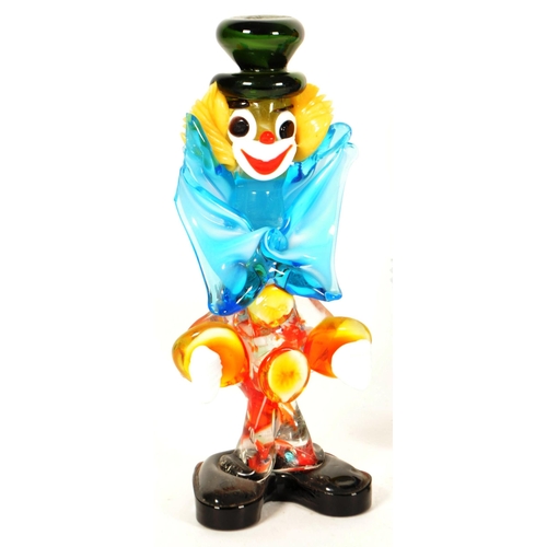 168 - Four mid century Murano style studio glass clown figures. Multicoloured, all featured wearing oversi... 