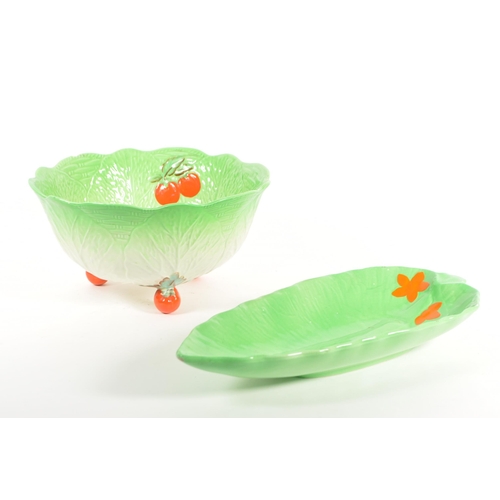 91 - Beswick - Late 20th century cabbage pottery dish and bowl. Bowl in a bright green colourway with han... 