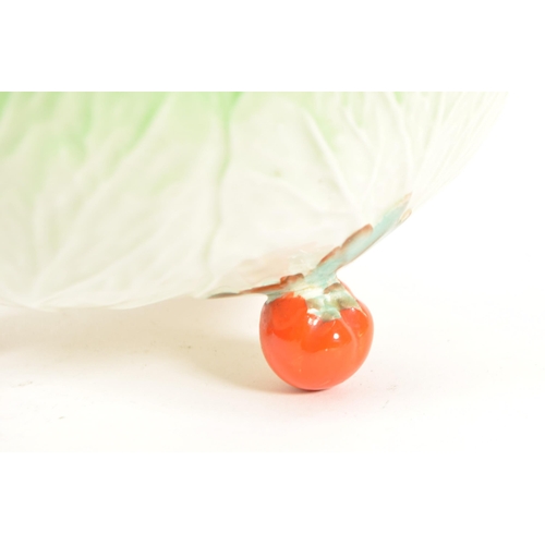 91 - Beswick - Late 20th century cabbage pottery dish and bowl. Bowl in a bright green colourway with han... 