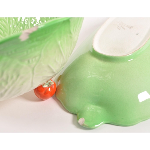 91 - Beswick - Late 20th century cabbage pottery dish and bowl. Bowl in a bright green colourway with han... 