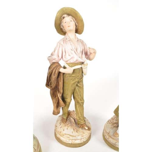 10 - Royal Dux Bohemia - Early 20th century Czech bisque porcelain figures. Comprised of a boy and a girl... 