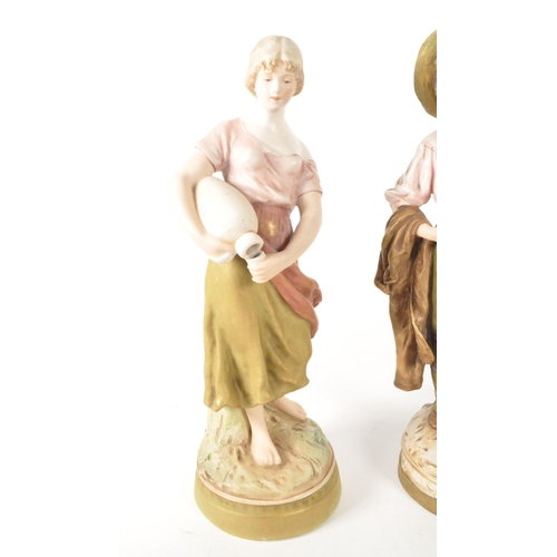 10 - Royal Dux Bohemia - Early 20th century Czech bisque porcelain figures. Comprised of a boy and a girl... 