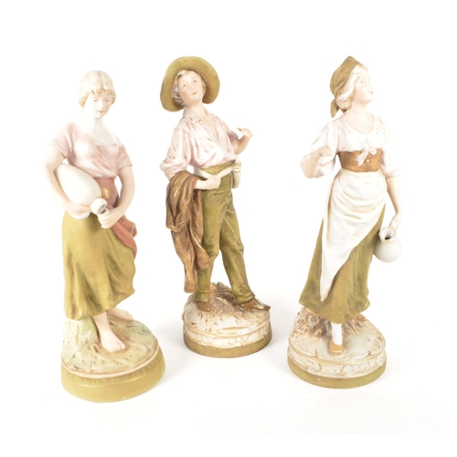 10 - Royal Dux Bohemia - Early 20th century Czech bisque porcelain figures. Comprised of a boy and a girl... 